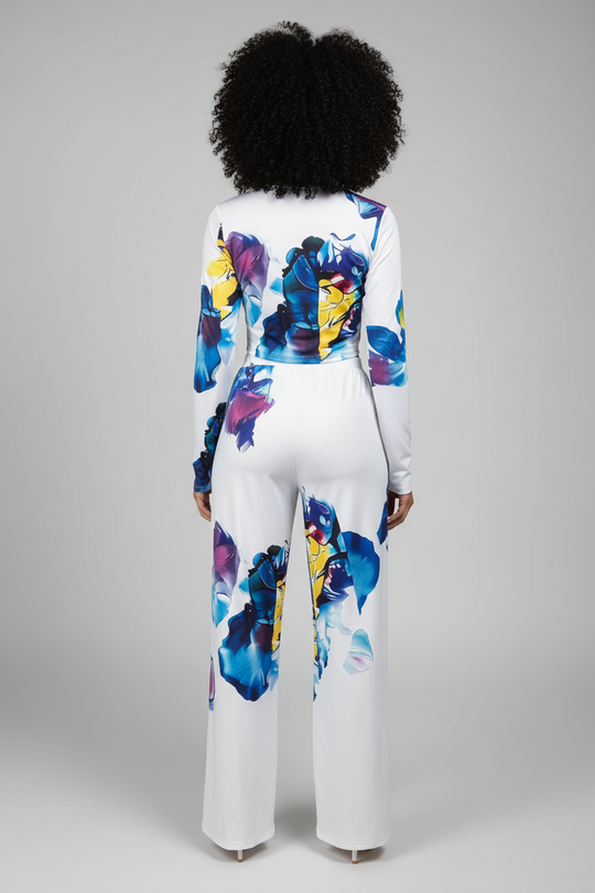 White floral print set - full body back